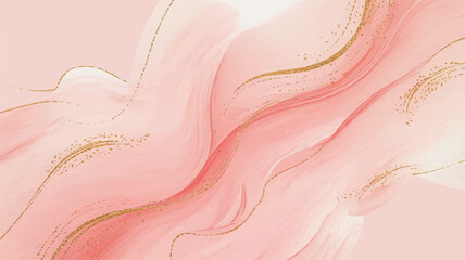 An ethereal watercolor background design featuring soft pink hues and gold accents in an abstract artistic composition