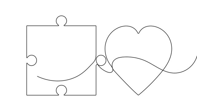 Puzzle icon continuous one line drawing pieces of jigsaw single art business metaphor problem solving and solution strategy 4k animation video