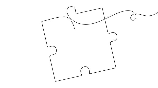 Puzzle icon continuous one line drawing pieces of jigsaw single art business metaphor problem solving and solution strategy 4k animation video