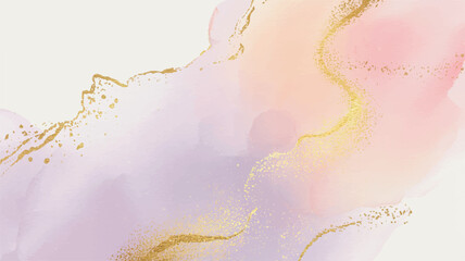 Ethereal Watercolor Background with Soft Pastel Hues and Golden Accents in an Artistic Design