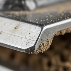 Macro of a Scratched Metal Blade Edge with Attached Residue
