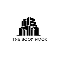 The Book Nook logo featuring a stylized black building resembling stacked books.