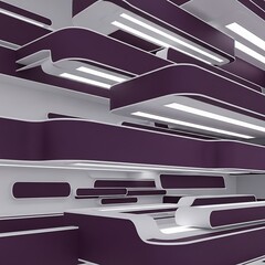 Modern Architecture with Geometric Plum and White Panels Luminescent Lines