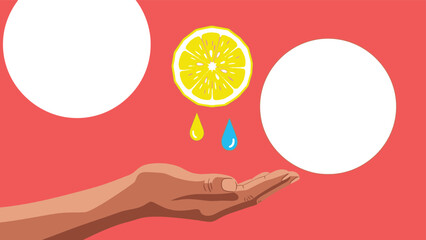 Hand holding freshly squeezed orange juice drops