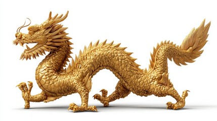 Obraz premium A majestic golden dragon sculpture with intricate details, showcasing its powerful form and mythical features.