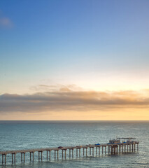 Obraz premium Palm trees and Pier on Manhattan Beach at sunset in California, Los Angeles, USA.