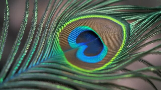 Macro Detail of Vibrant Iridescent Peacock Feather Eye Pattern
