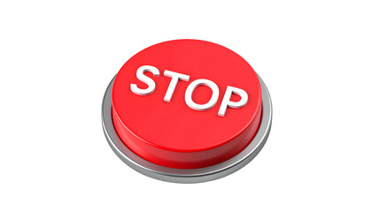A large, raised, round red button with the word "STOP" in white text