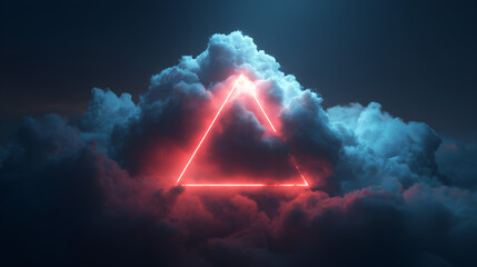 Neon Triangle Illuminating Abstract Clouds in the Night Sky