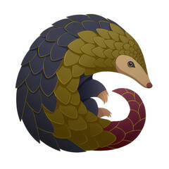 Colorful pangolin illustration with transparent background, showcasing its unique scales and curled posture, perfect for various designs