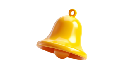 3D rendered, smooth, yellow bell with a clapper, isolated on a black background