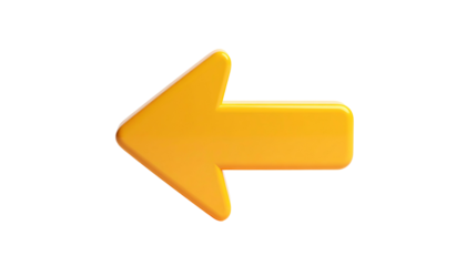 A glossy, orange arrow pointing left, isolated on a black background, with shading