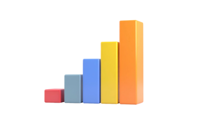 3D-rendered, colorful bar graph depicting increasing data values against a black background