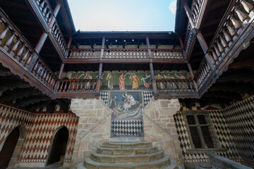 Obraz premium Inner courtyard frescoes at Fénis Castle - Fenis, Italy