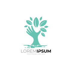 Obraz premium Hand care logo and tree design nature, environmental safety logo