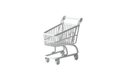 A white shopping cart is isolated against a stark black background