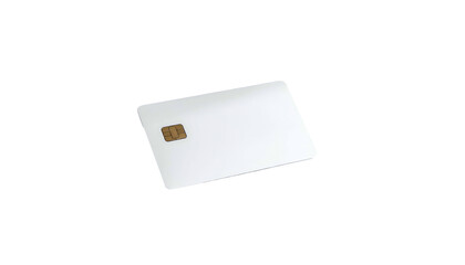 Isolated white rectangular card with a small gold-colored chip, set against a black background