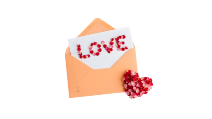 Envelope with love letter and heart isolated on transparent background