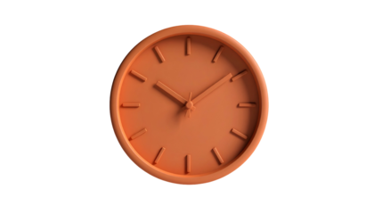 A single orange analog clock with black background. Hands show time near 210
