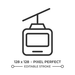 Cable car pixel perfect line icon. Aerial tramway carrying passengers over ground. Safe gondola lift. Isolated vector illustration. Outline symbol. Simple linear drawing. Editable stroke © IMG visuals icons