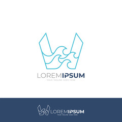 W logo and water wave design combination, line style design