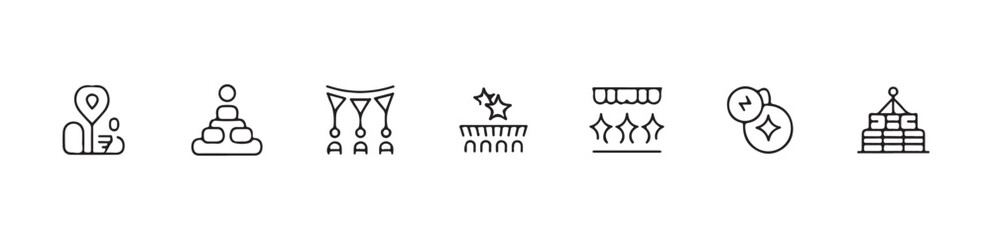 Event icons for celebration gathering party venue map and achievement celebration symbols