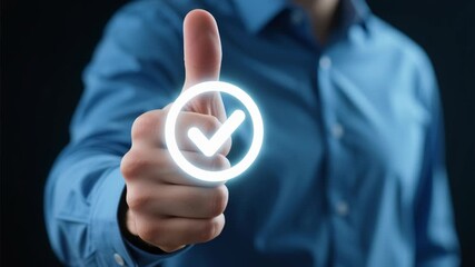 KYC Know your customer concept. Successful business target assessment with social media marketing service approval checkmark and hand showing thumb up gesture for effective business growth - Powered by Adobe