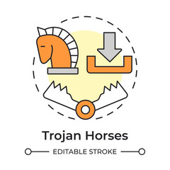 Trojan horses multi color concept icon. Computer virus, cyber security. Remote access, internet malware. Round shape line illustration. Abstract idea. Graphic design. Easy to use in brochure