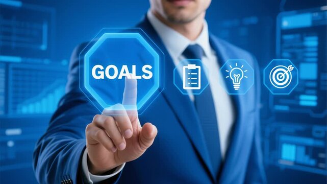 KYC Know your customer concept. Target goals service assessment business marketing social media strategy digital technology success planning innovation communication professional suit touchscreen