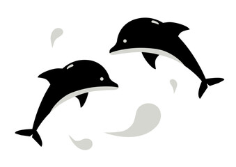 ジャンプするイルカ（白黒）
