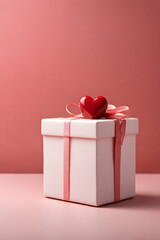Obraz premium White gift box with red heart and pink ribbon