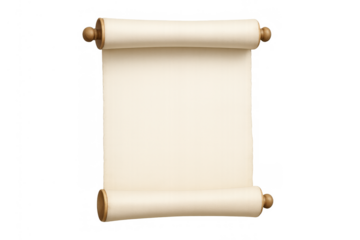 Unrolling blank parchment scroll with wooden handles, ancient document concept and empty paper background