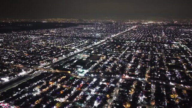 Night aerial capture of dense urban Ecatepec, Mexico