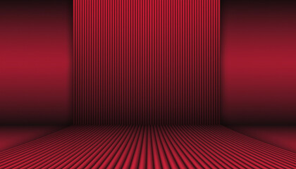 Abstract red geometric interior with linear patterns and strong perspective, creating a futuristic digital space