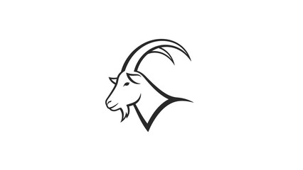 A minimalist black and white illustration of a goat's head facing left, featuring prominent horns and a beard, against a clean background