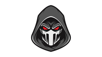 Dark hooded figure with glowing red eyes, wearing a skull mask - mysterious and intimidating