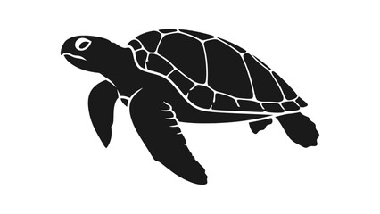 Black silhouette of a sea turtle swimming in a simple, isolated graphic illustration
