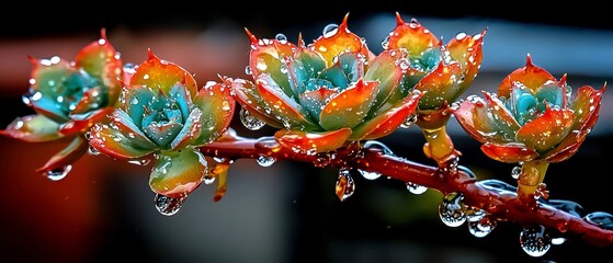 Vibrant Succulent Leaves with Sparkling Water Droplets