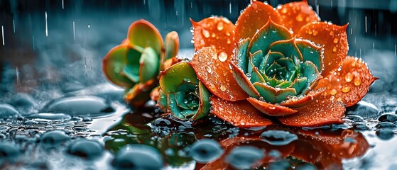 Rain-Kissed Succulents with Vivid Colors