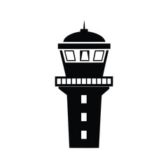 Airport Air Traffic Control Tower Vector Silhouette Icon