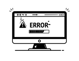 Black and white illustration of a computer screen showing an error message