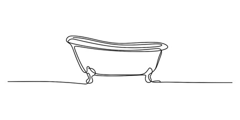 A minimalist single line art illustration of a classic clawfoot bathtub for bathroom design Vector, illustration