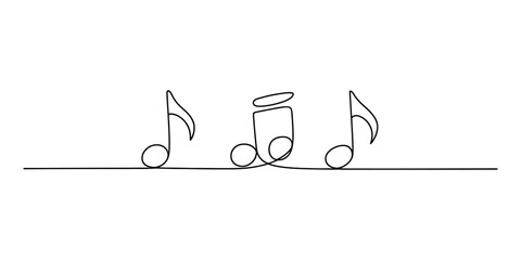 A simple continuous line drawing of three musical notes Vector, illustration