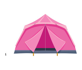 Pink camping tent illustration for outdoor adventure and family vacation gear vector graphic on white floor © firstcolor
