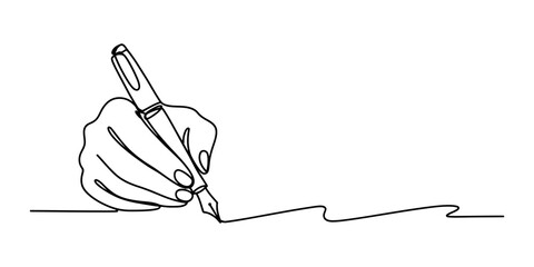 Continuous one line drawing of hand writing with fountain pen on white background Vector, illustration