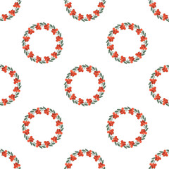 Rowan Wreath Seamless Pattern, Berry Ring Background, Rowan Circle Motif
