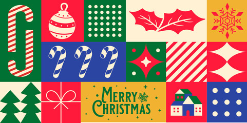 Colorful minimalist seamless christmas pattern for greeting card © bobotaks