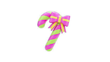 Candy Cane with Bow Decoration on White Background