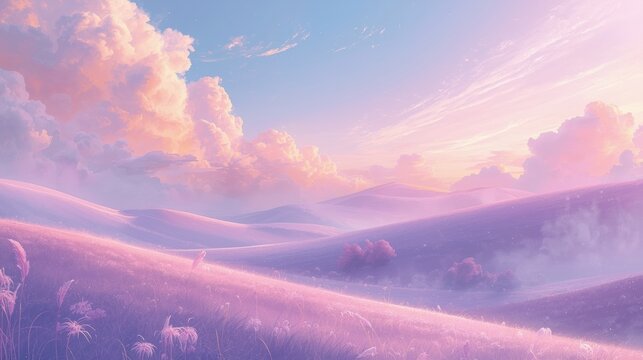 Serene sunset over rolling hills
