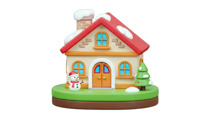 Christmas House with Snowman and Christmas Tree Decoration